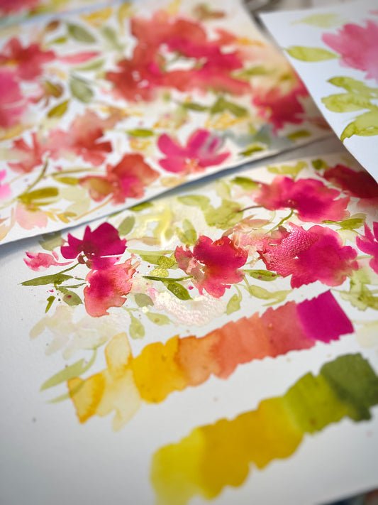 Softly Vivid: Pink Florals in Watercolor Inks