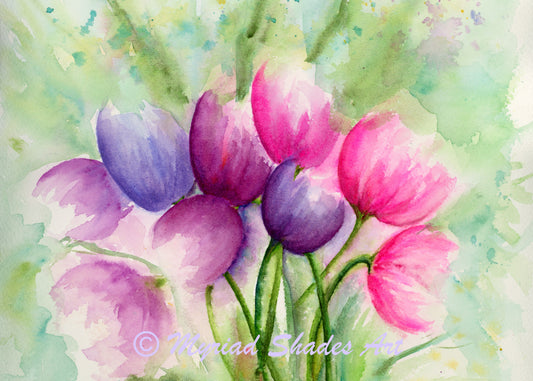 Tulip Delight | 5x7" Original Abstract Tulips Watercolor on Paper