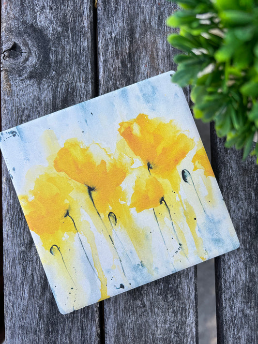 Yellow Poppies Accent Coaster | Set of 2